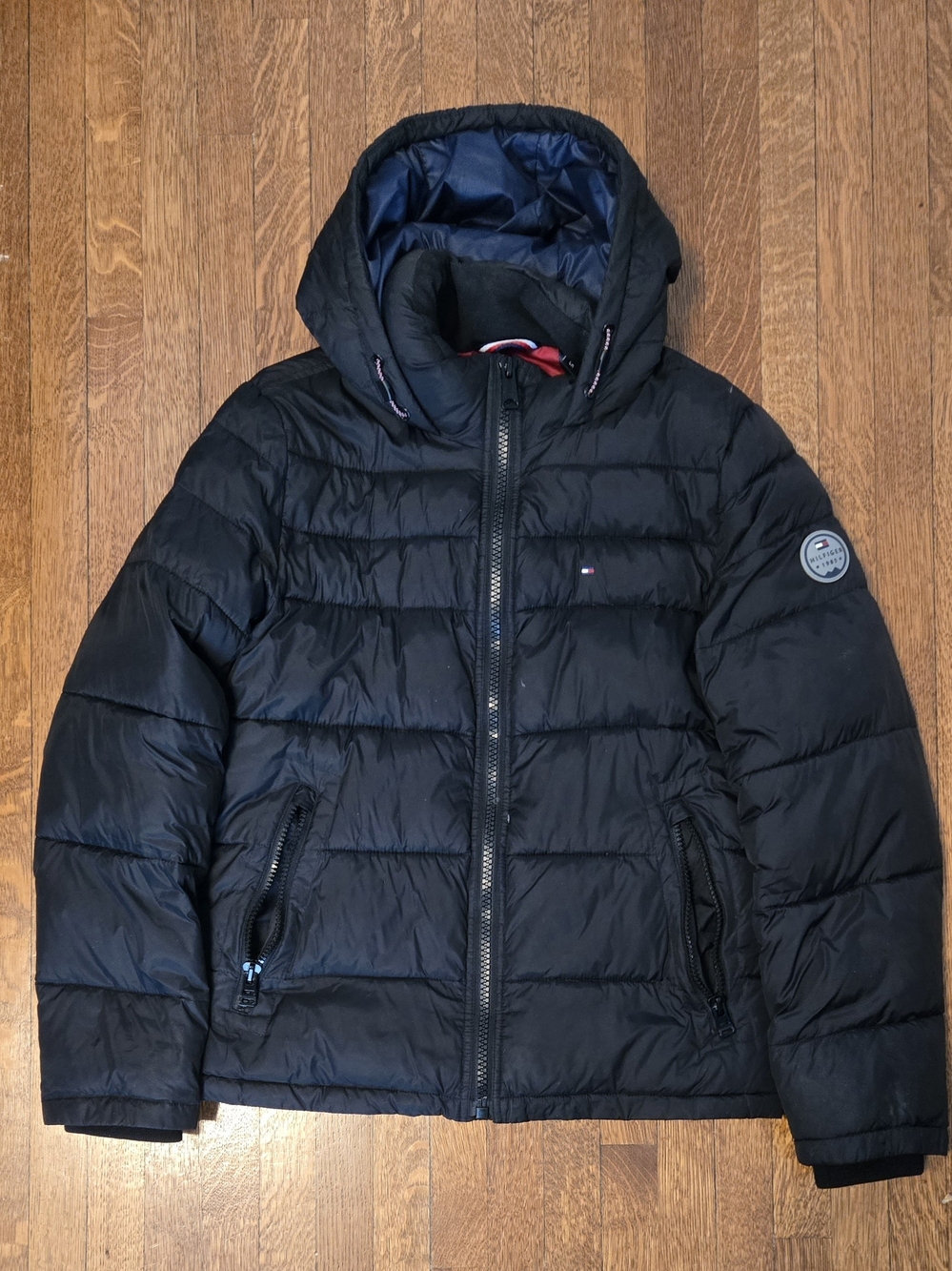 Tommy Hilfiger Men's Black Puffer Jacket with Hood -As Is